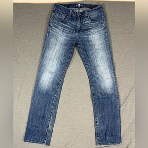 7 For All Mankind Blue The Straight Jeans with Faded Design